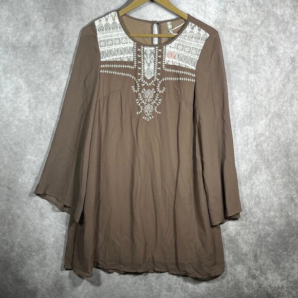 Entro Tunic Top Womens Size Small Brown White Lace Embroidered Boho Festival NEW - Picture 1 of 9